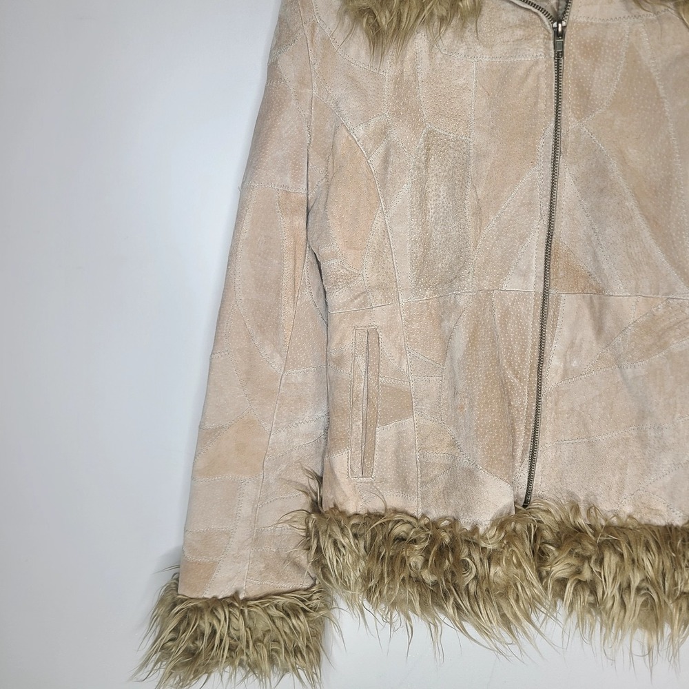 rave Beige Faux Suede Jacket with Faux Fur Trim - Picture 3 of 7
